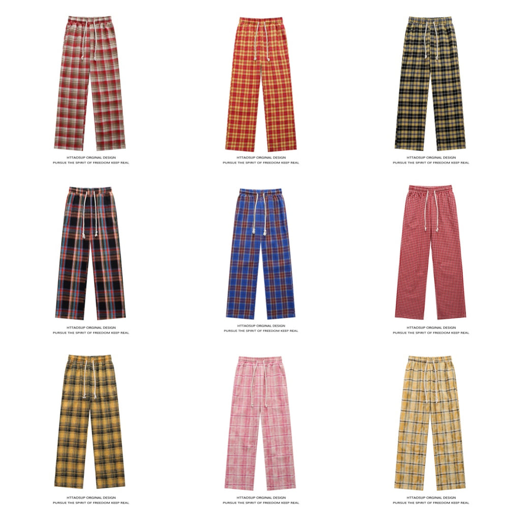 HTTAOSUP Retro Plaid Wide-Leg Pants