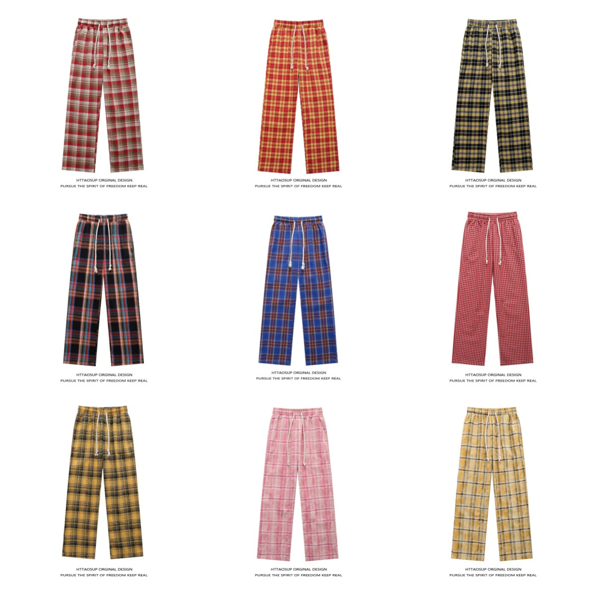 HTTAOSUP Retro Plaid Wide-Leg Pants
