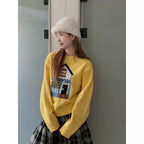 CCKOK Color Block Jacquard Round Neck Sweater