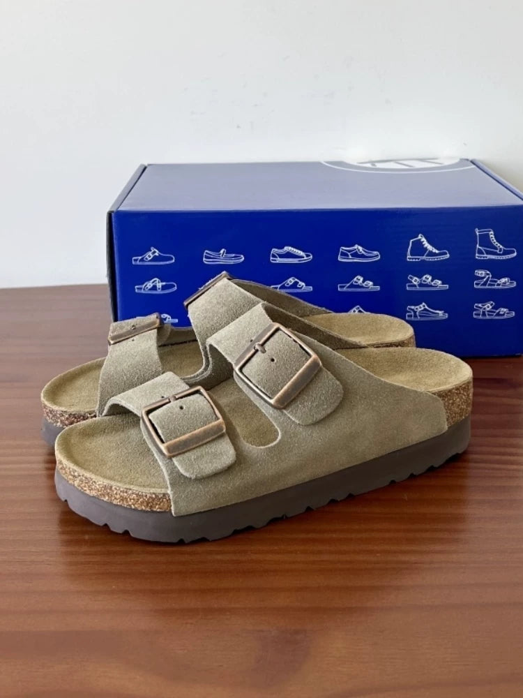 Birkenstock Genuine Cowhide Oak Sole Thick Slippers