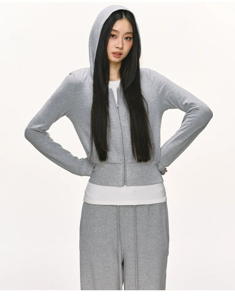 Anna Aneae Hooded Short Sweater Jacket Casual Sports Suit