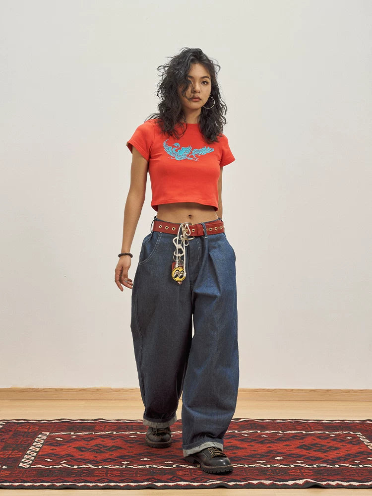 OSCill Phoenix Painting Slim Short Sleeve Retro Top