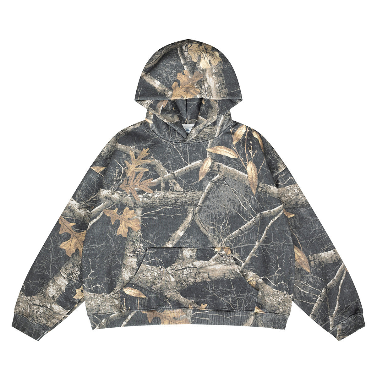 SUPER WAY Fleece Full-print Branch Camouflage Hooded Sweater