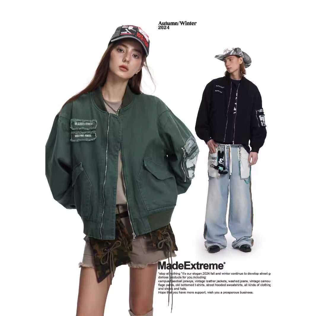 MADEEXTREME Big Pocket Patch Bomber Cotton Tooling Flight Jacket