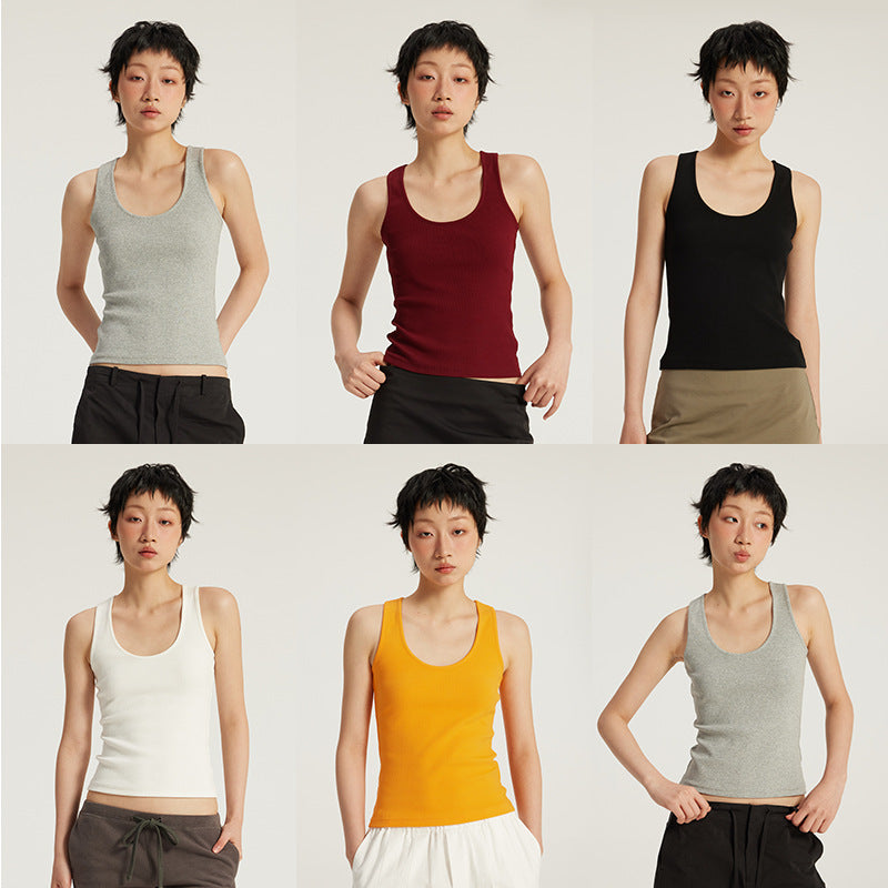 Inflation High Elastic Threaded U-Neck Suspender Bottom Shirt