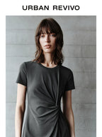 URBAN REVIVO Pleated Slit Slim Short Sleeve Dress