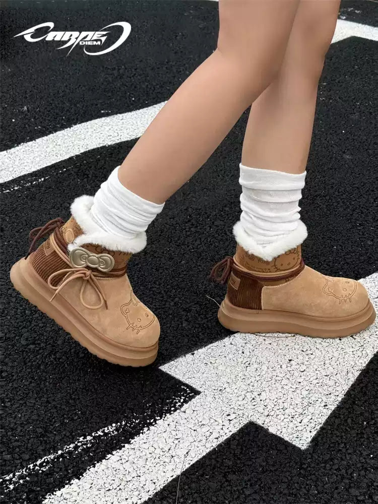 Carpe Diem × Hello Kitty Bows Thick-Soled Winter Snow Boots