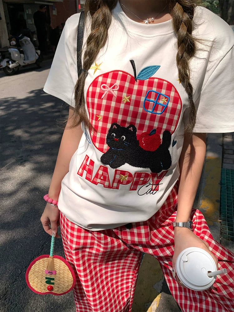 CCKOK Red Plaid Wide Leg Pants