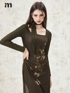 Imone Butterfly Print Pleated Mesh Dress