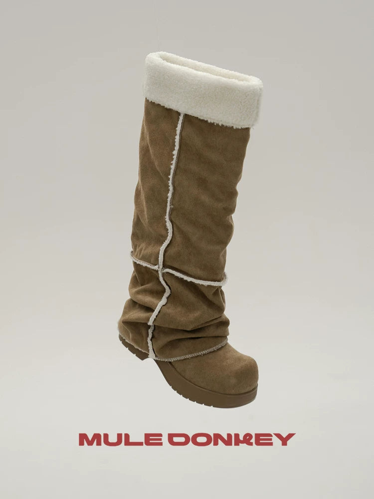 Donkey Pile Velvet Thick Sole Long Boots