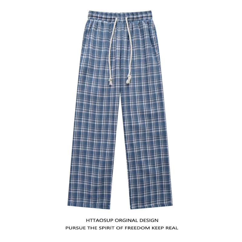 HTTAOSUP Retro Plaid Wide-Leg Pants
