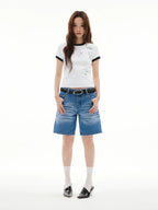 FUNKYFUN Three-dimensional Pullback Cat Whisker Denim Shorts