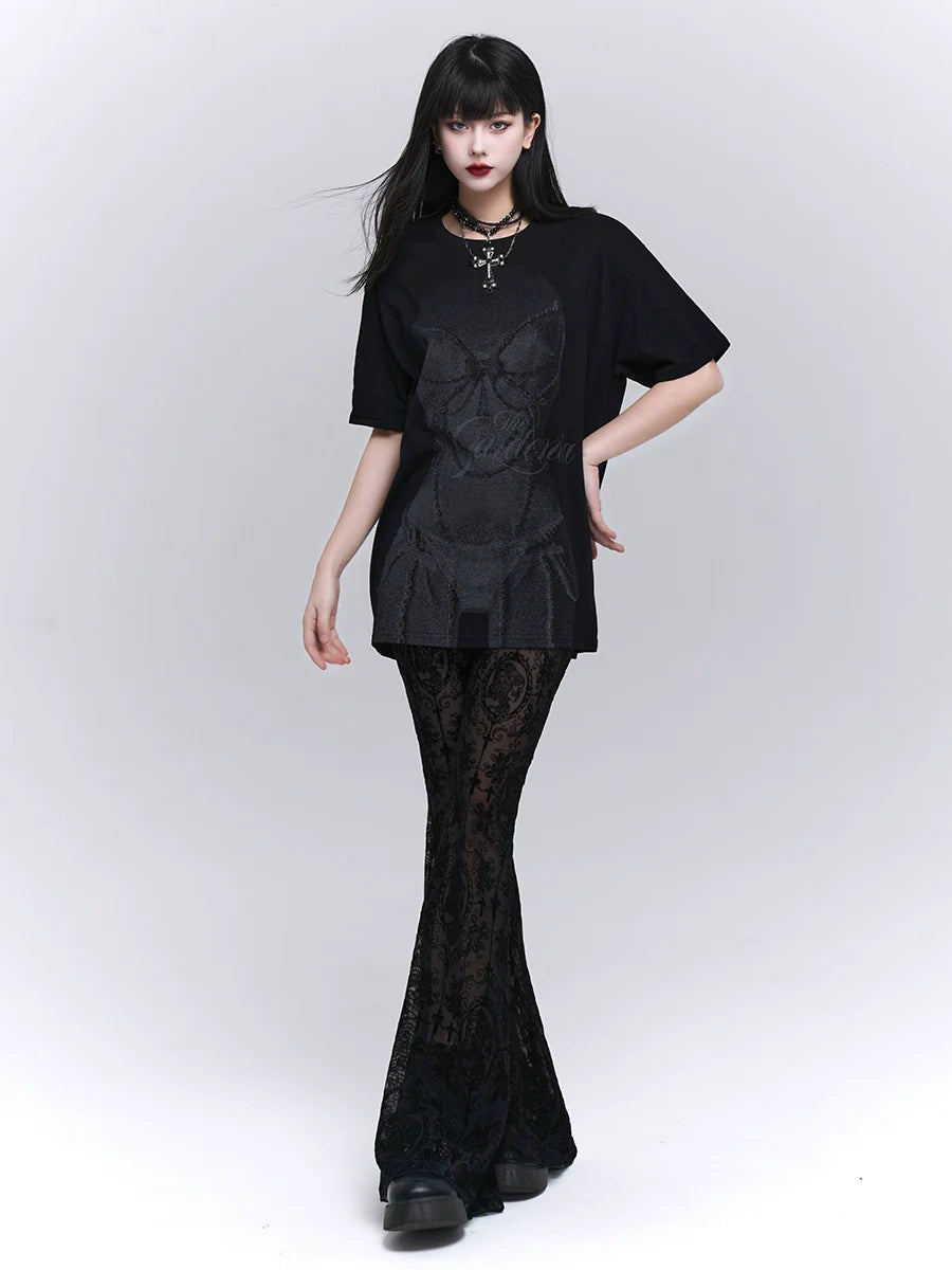 LADYGHOST Versatile Lace Micro-flared Pants