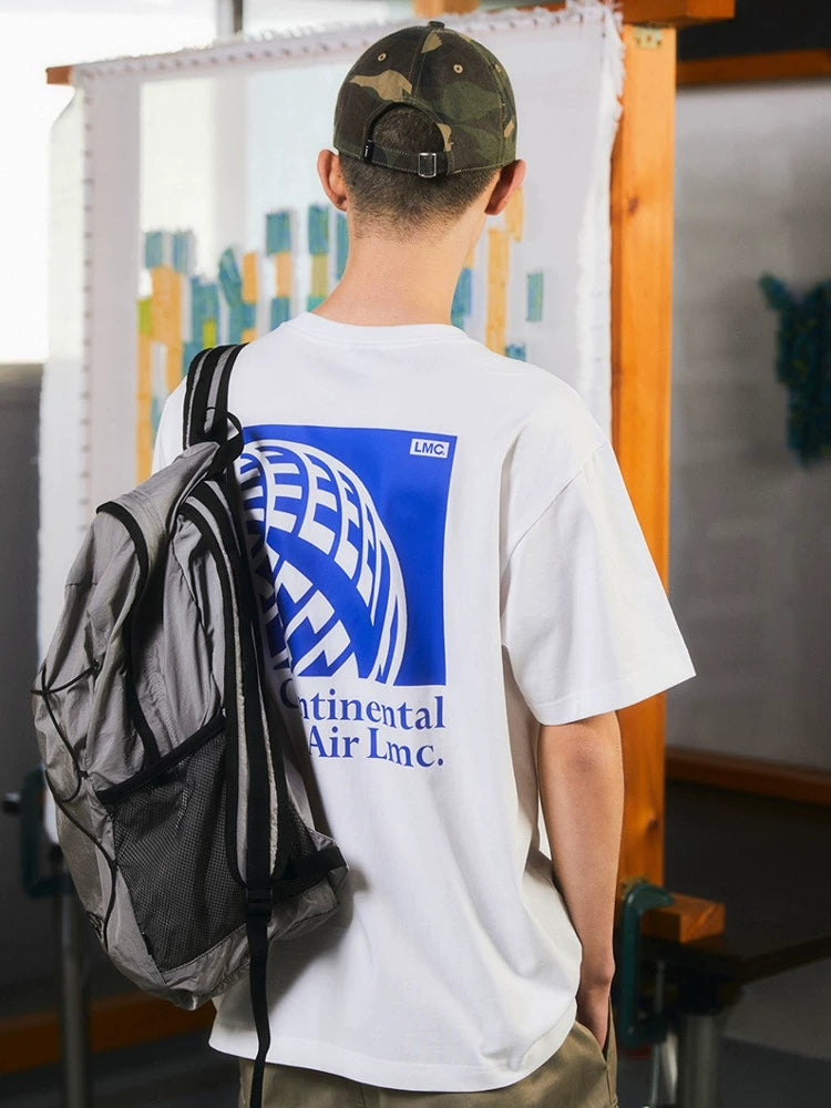 I4P STUDIO  LMC Korean Designer AIR GLOBE Aviation Globe Loose T-shirt