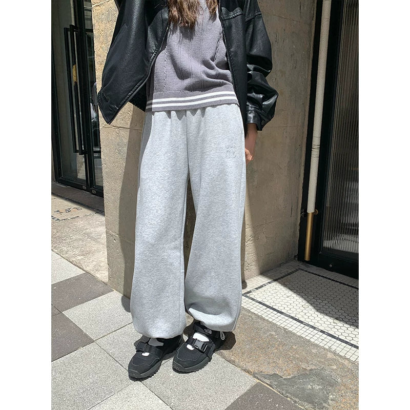 CCKOK Simple Letter Embroidered Solid Sweatpants