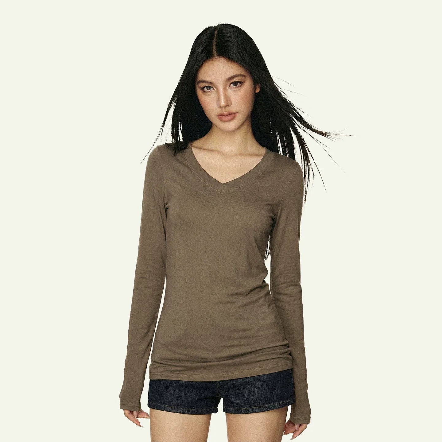 Cherry Melody V-neck Slim Bottom Long Sleeve