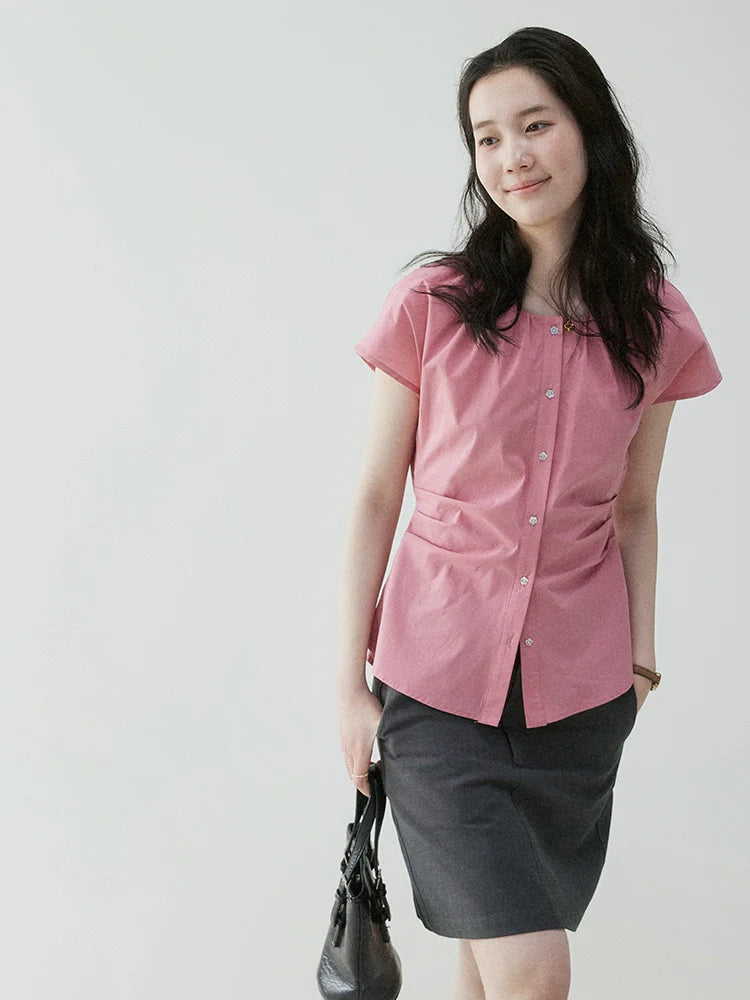 VOOE Waist Pleated Strap Slim-fit Shirt