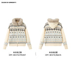 Mr. Jiangnan & andall Fair Isle Detachable Fur Collar Knit Cardigan