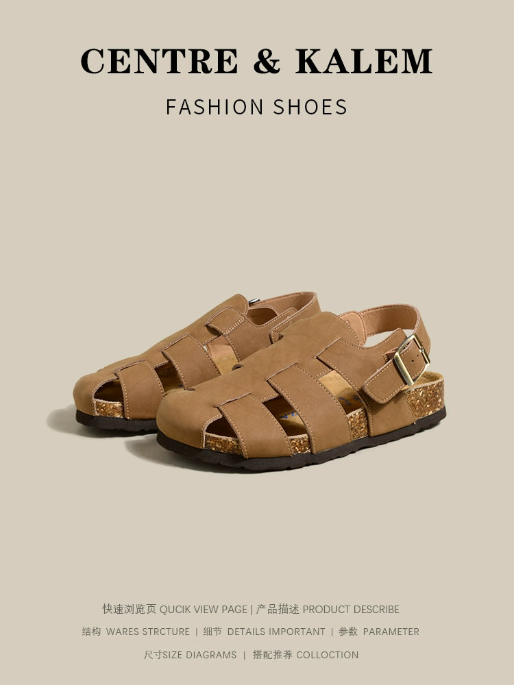 CENTREKALEM Genuine Leather Birkenstock Thick-Soled Beach Shoes