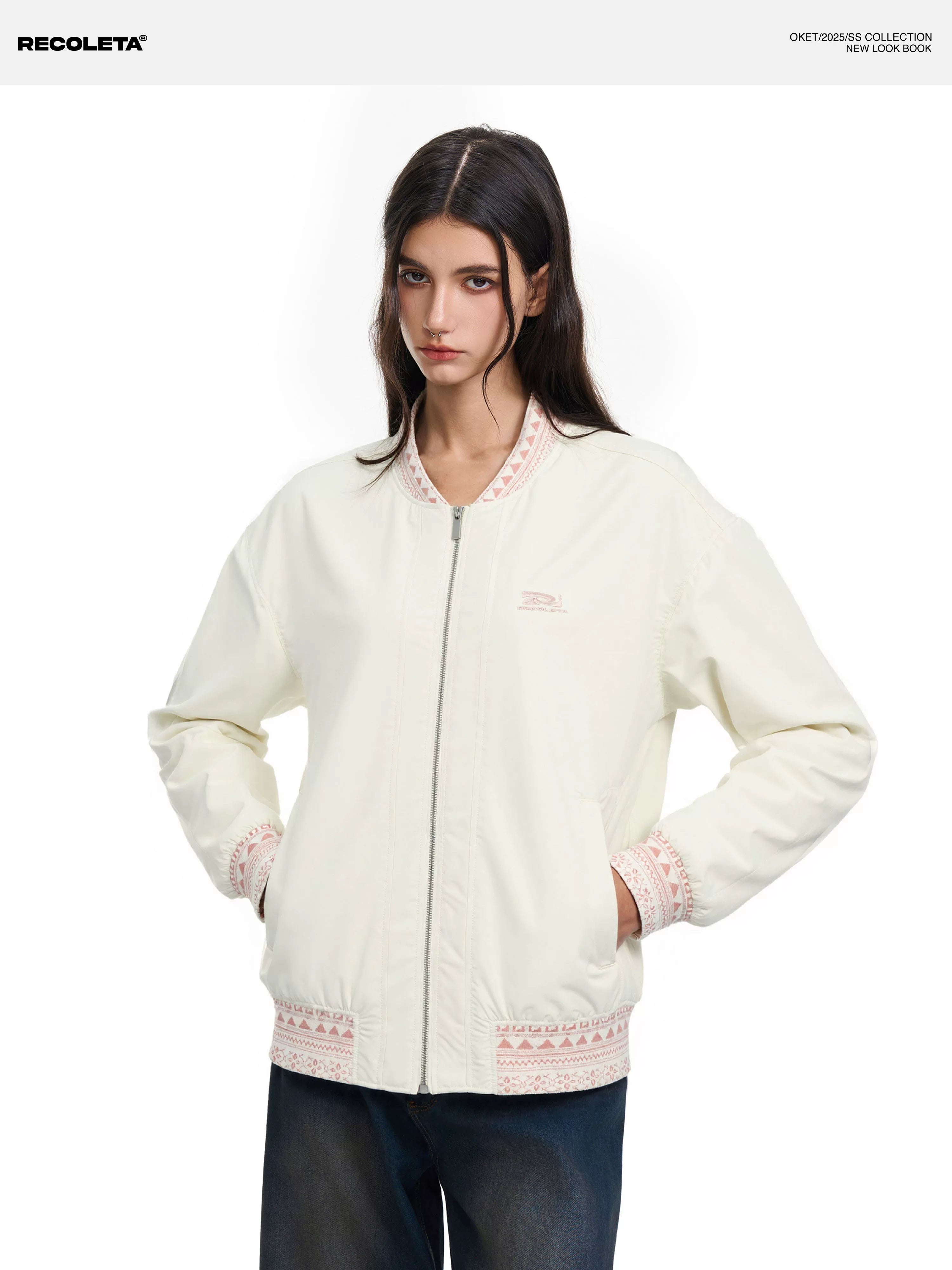 RECOLETA New Chinese Patchwork Baseball Collar Jacket