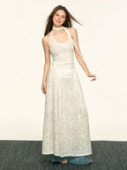 Aaisup Lace Jacquard Neck Dress