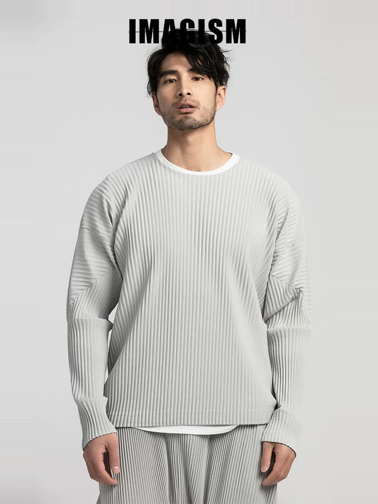 IMAGISM Japanese Pleated Off Shoulder Round Neck Long Sleeve JK021