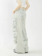 KKBBU Multi Pocket Washed Straight Work Jeans