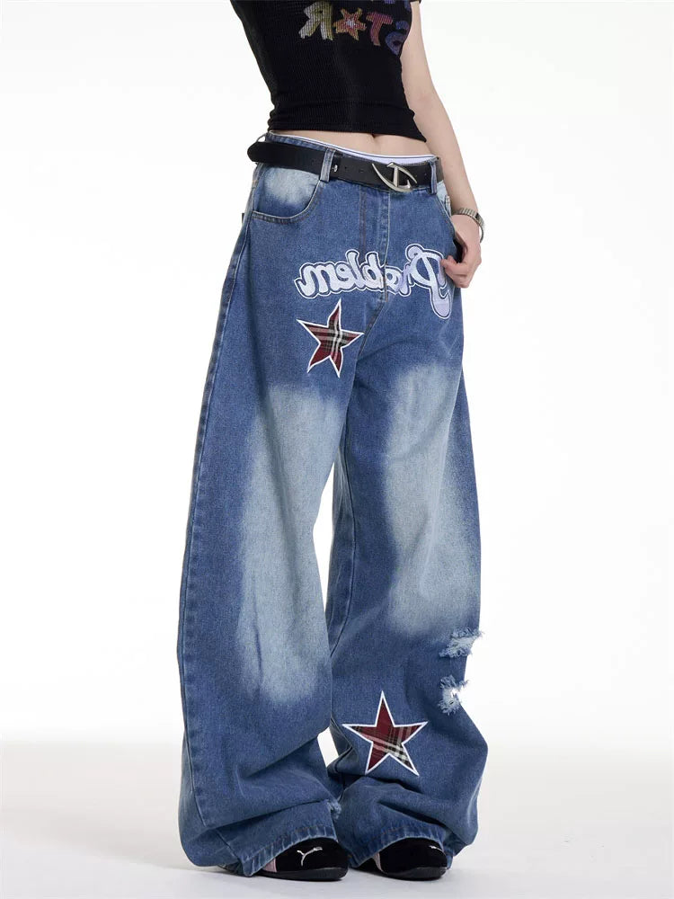 American Retro Washed Star Embroidered Scimitar Jeans