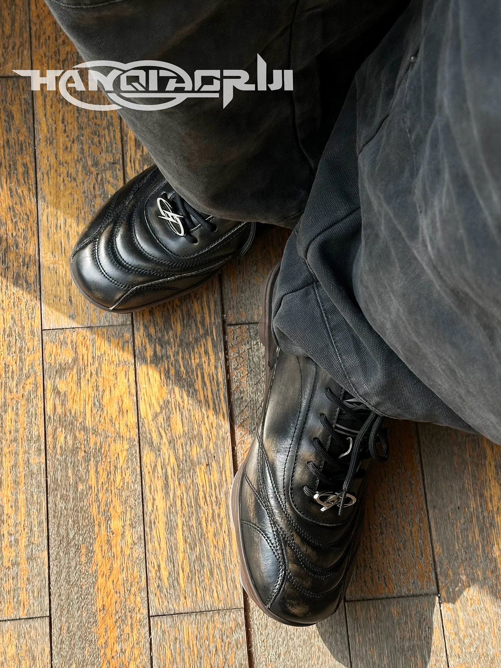 HANQIAORJI Retro Polished Cowhide Casual Training Shoes