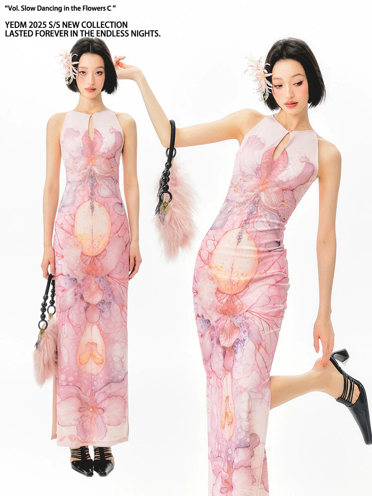 YEDM Floral Print Cheongsam Dress