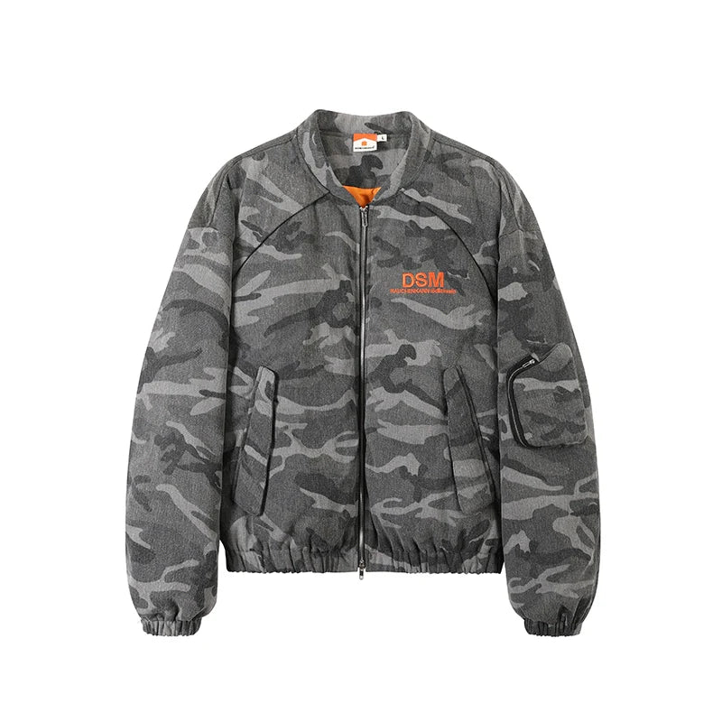 DONSMOKE Camouflage Print Lantern Scimitar Sleeve Jacket