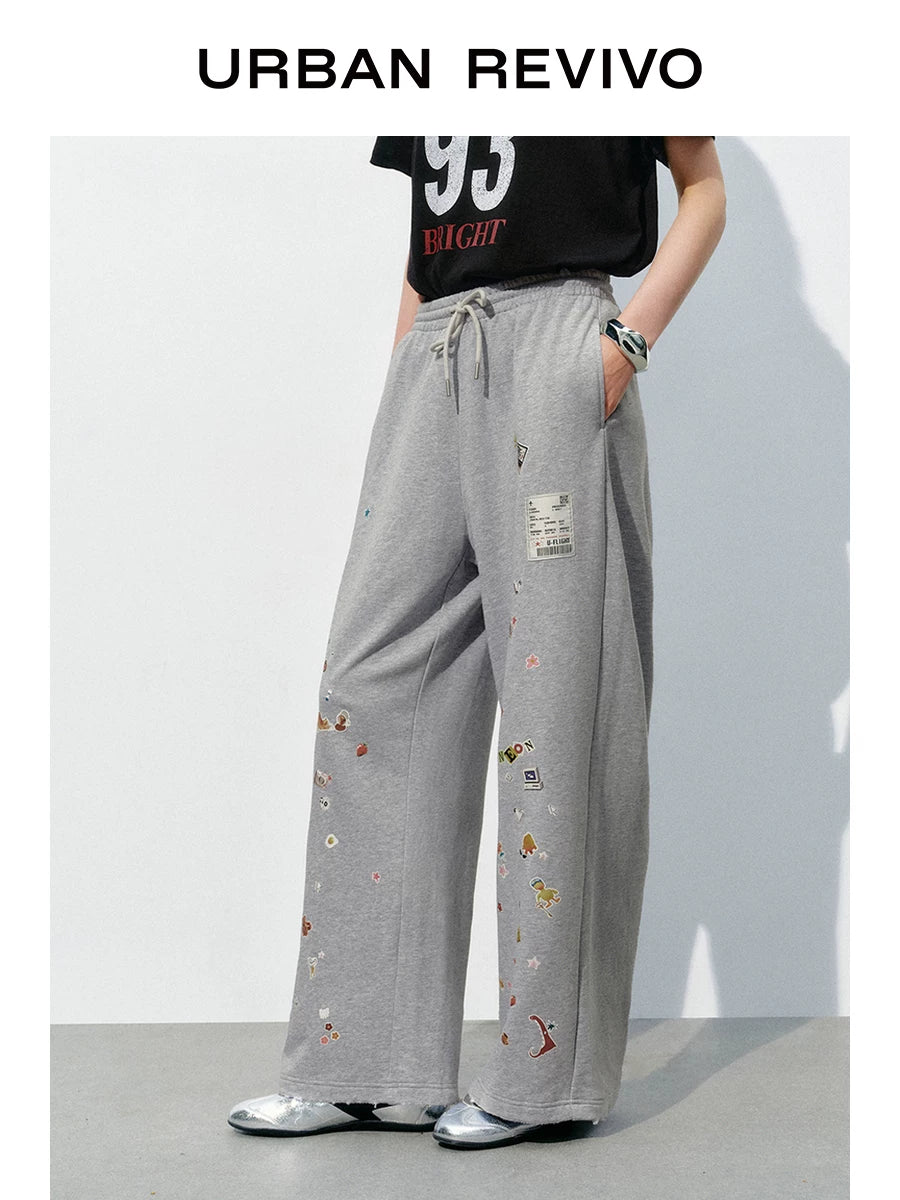 Urban Revivo Fun Sticker Pattern Wide Leg Pants