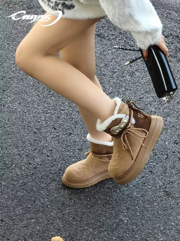 Carpe Diem × Hello Kitty Bows Thick-Soled Winter Snow Boots