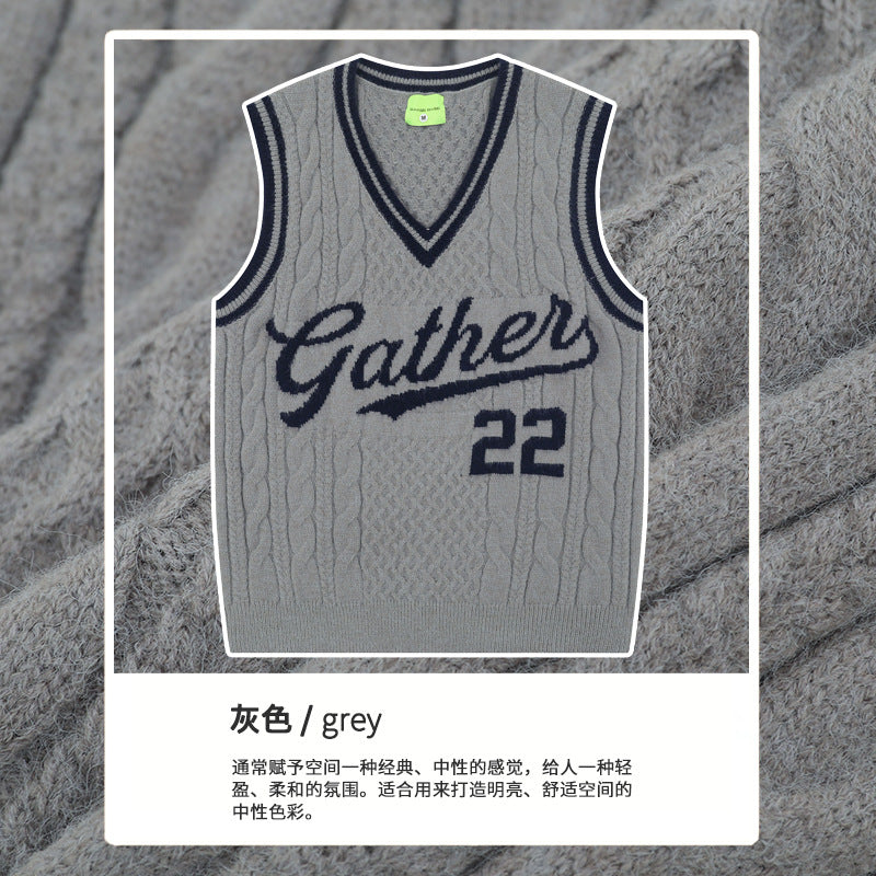 American Retro Sports Knitted Sleeveless Sweater Vest