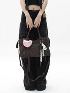 Simple Limited Suede Brown Paris Motorcycle Bag