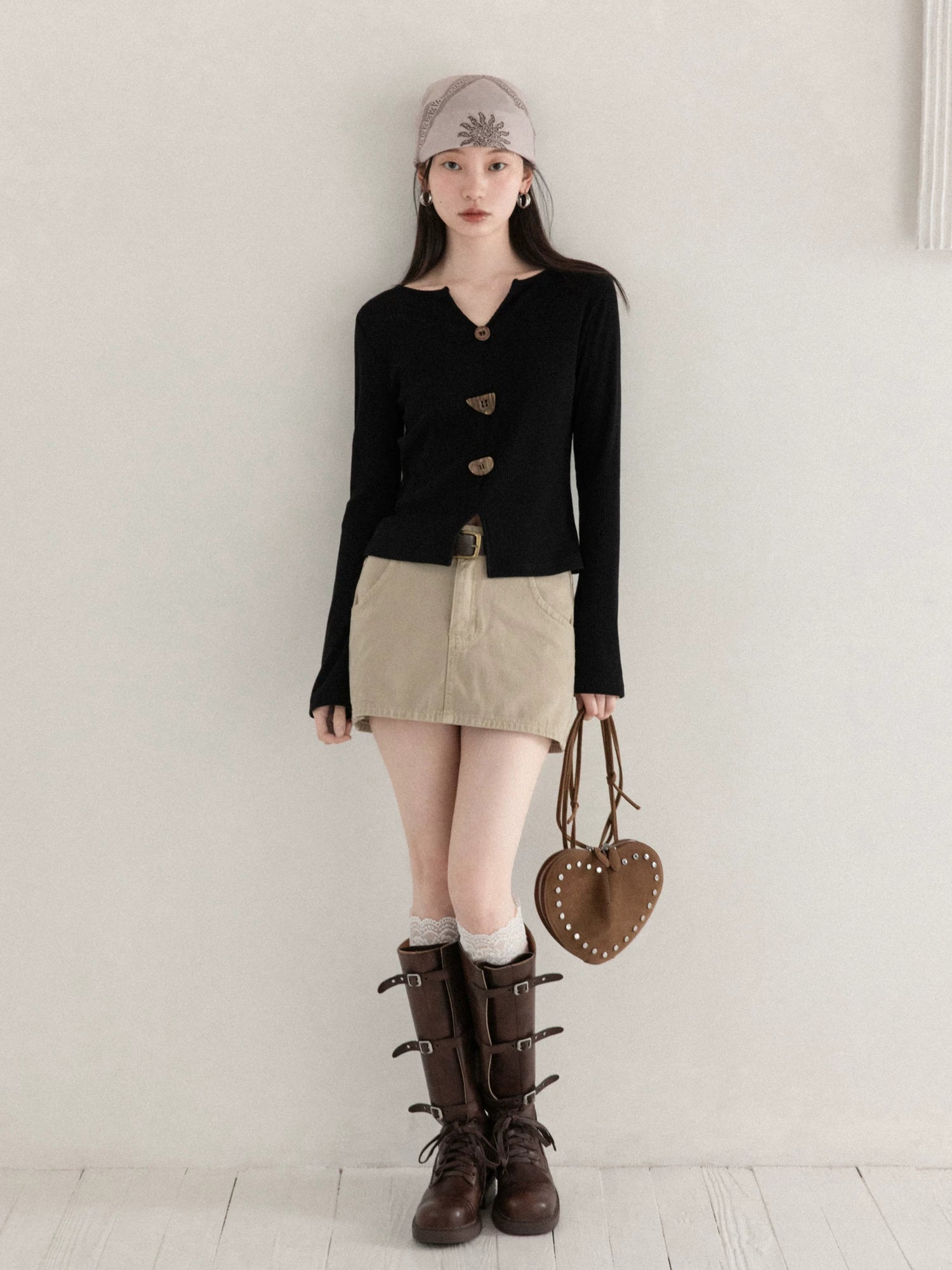 cantonstory Korean V Neck Slim Knit Long Sleeve Top