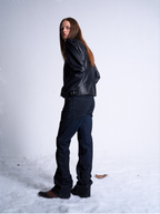 noEmosen Waxed Gradient Pleated Micro-Flared Jeans