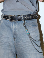 Darkblue Store Ethnic Stone Grain Cowhide Iron Hip Hop Waist Chain