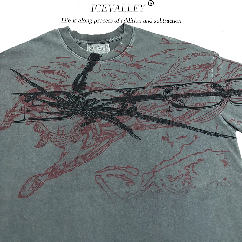 MELANIN Washed Gray Gothic Loose Short Sleeve T Shirt