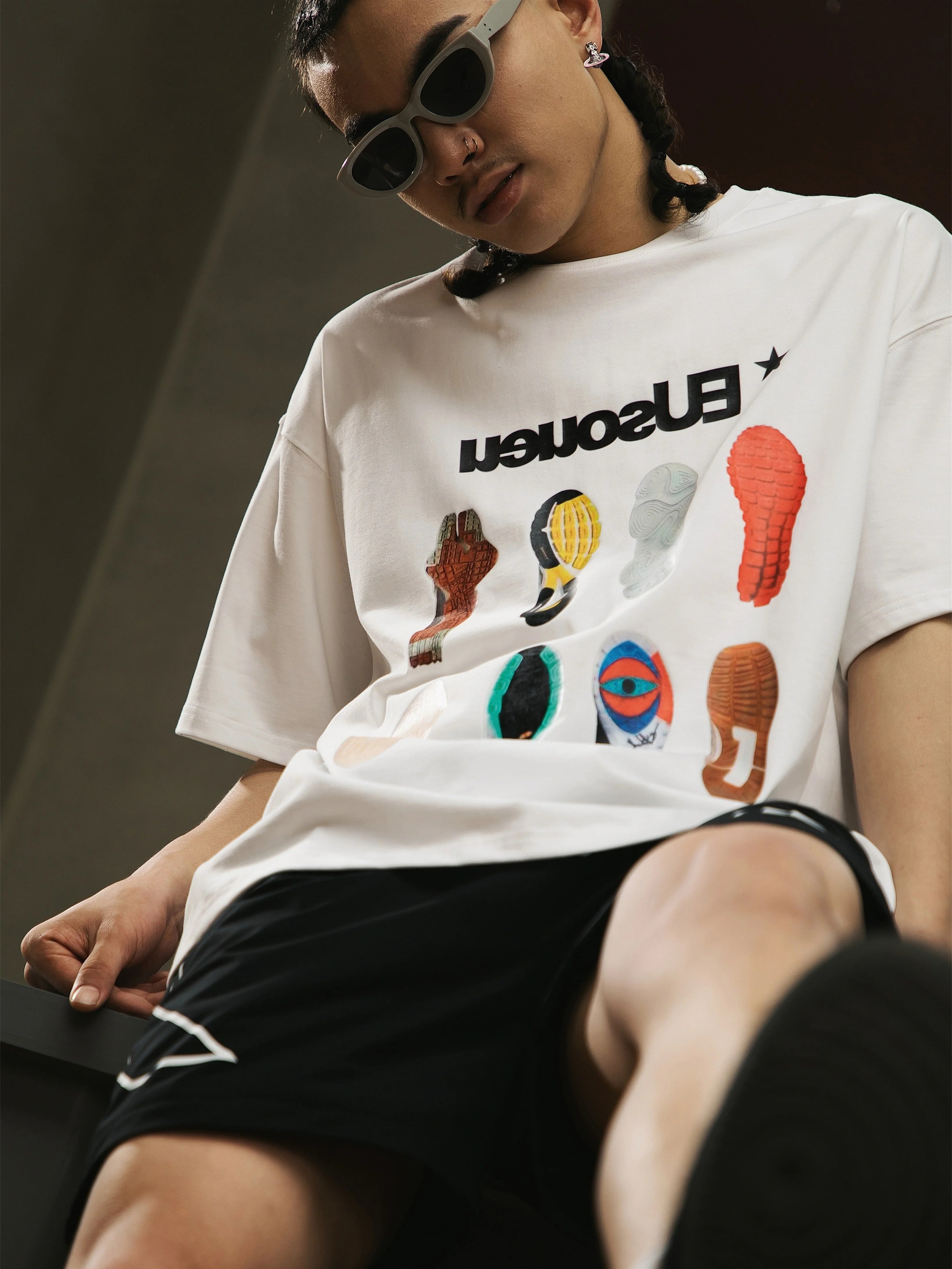 Eusoueu "retro Niche Design Heavy Round Neck Tee"