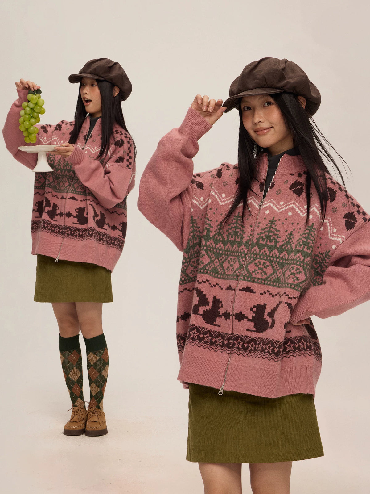 Mr. Jiangnan NewJNXS “Fair Isle Night” Stand Collar Jacquard Sweater