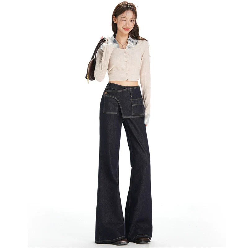 KPSR Retro Asymmetric Waist Seal Micro-pull Jeans