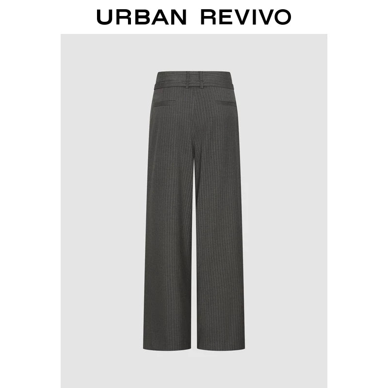 Urban Revivo Striped Pleated Lace Up Wide Leg Pants