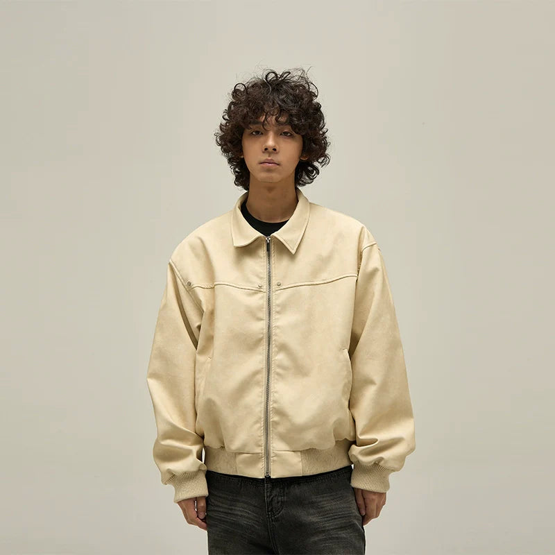 77Fight Retro Distressed Leather Jacket