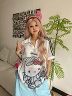 SIXMINU Hollow Sun Protection V Neck T Shirt