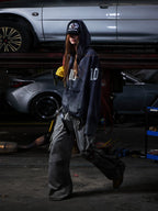 PEOPLESENSE Spray Digital Print Distressed Hooded Zipper Cardigan