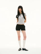 FUNKYFUN Full-printed Polka-dot Elastic Waist Three-point Casual Shorts