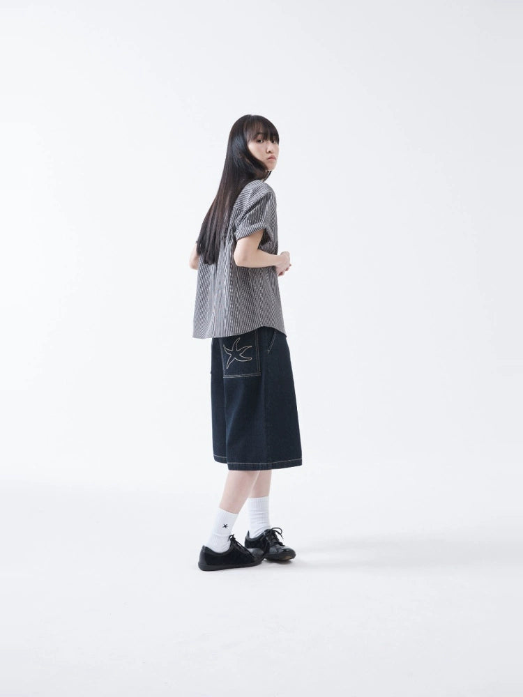 I4P STUDIO THE COLDEST MOMENT Starfish Embroidered Denim Shorts