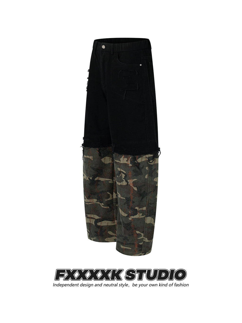 FXK Original Denim Splicing Camouflage Overalls