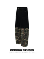 FXK Original Denim Splicing Camouflage Overalls